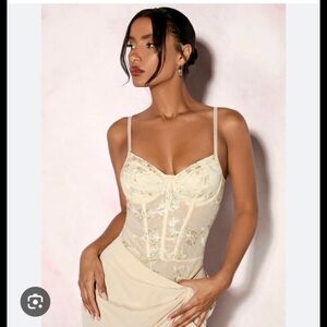 SHEIN Cream and Gold Satin Bodysuit